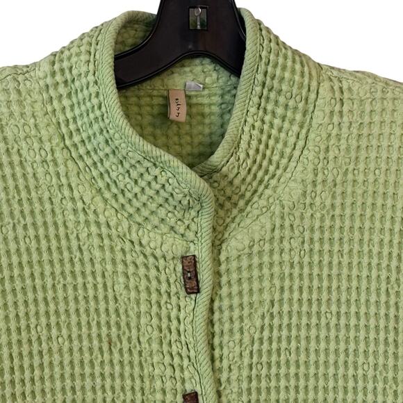 By JJ Waffle Knit Light Green Button Cardigan/Jacket L Wood Buttons Lagenlook - Picture 3 of 11